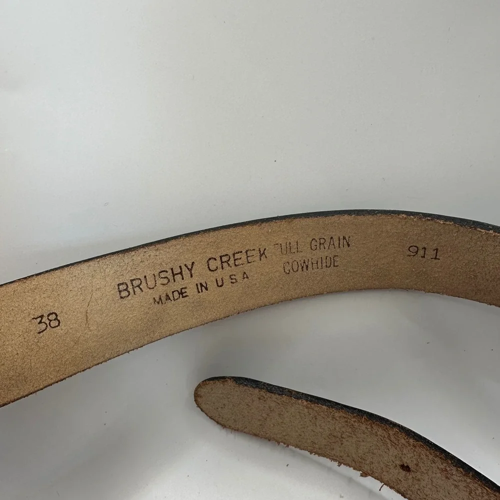 Brushy Creek Mens 38 Leather Belt USA Stars & Stripes Flag Western Brass Buckle